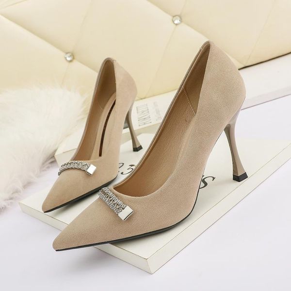 

spring/autumn women wedding shoes pointed toe flock metal crystal 9cm high heels for ladies office career club womans pumps, Black
