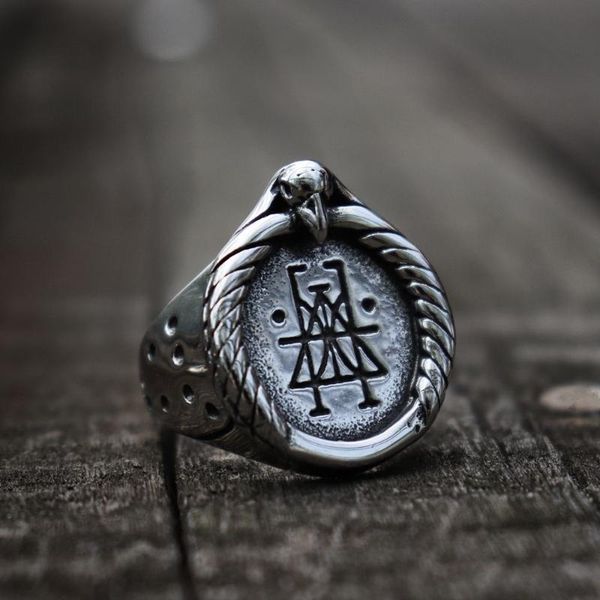 

cluster rings crow skull rune signet mens viking silver color stainless steel ring nordic amulet jewelry, Golden;silver