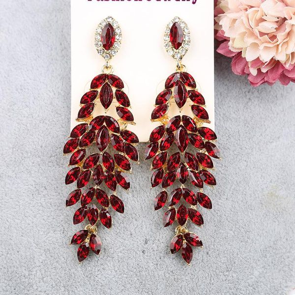 

dangle & chandelier cinkile fashion long leaves tassel earrings for bride glass crystal rhinestone drop women wedding party, Silver