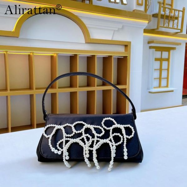 

evening bags temperament pearl bow design nylon underarm shoulder for women 2021 fashion brand ladies elegant all-match handbag