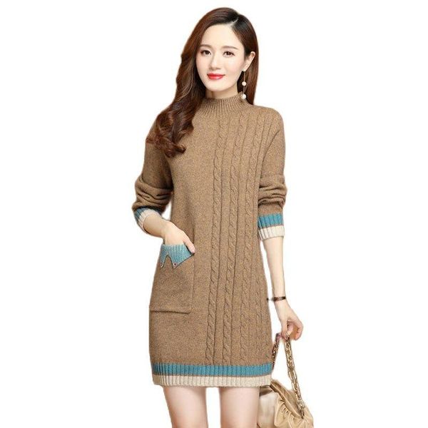 

women's sweaters fashion turtleneck mid-length ladies sweater pullover fall/winter bottoming shirt knitted dress all-match female, White;black