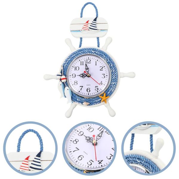 

mediterranean style wall clock hanging rudder shape clock home decor (battery)