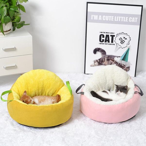 

cat beds & furniture round plush bed puppy house kitten mat winter warm sleep nest soft long sofa pet cushion for cats dog with handle