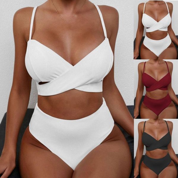 

two-piece suits women solid color bikini swimwear swimsuit swimming beachwear 2021 beach split set