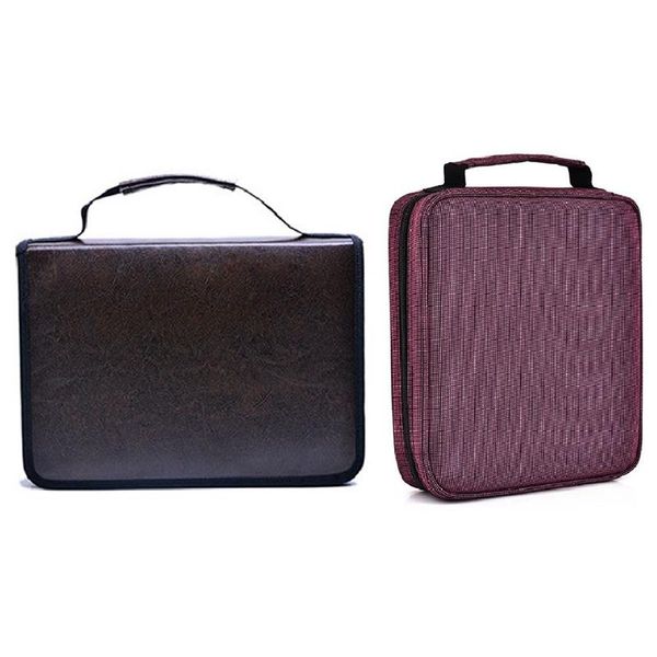 

pencil bags 2pcs 120 hole case simple large capacity portable korean student stationery bag, rose red & brown