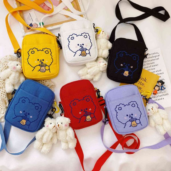 

korean version bag 2021 new embroidered children single shoulder foreign princess messenger cartoon bear change, Black