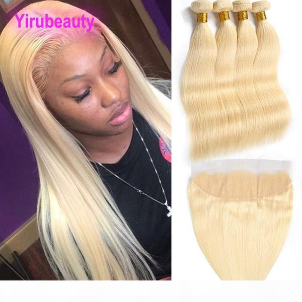 

brazilian 100% human hair 4 bundles with 13x4 lace frontal straight blonde 613# color straight virgin hair extensions with 13 by 4 frontal, Black;brown