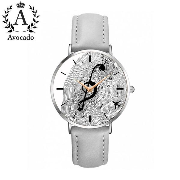 

wristwatches creative black and white music watch women's quartz casual leather strap, Slivery;brown