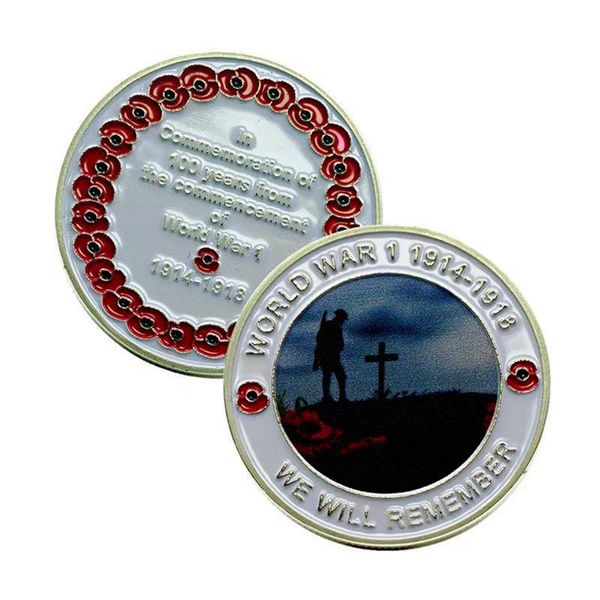 

non magnetic metal crafts challenge coin world war 1914-1918 we will remember silver plated commemorative badge