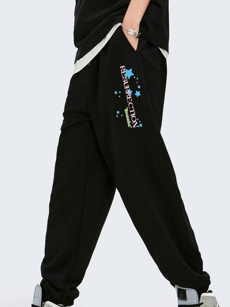 

men star & slogan graphic drawstring sweatpants n4zy#, Black