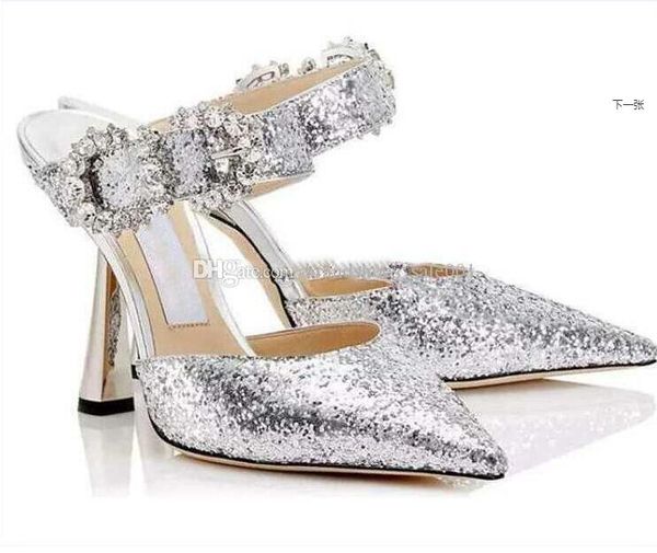 

{original box}sparkling sequins lace red wedding shoes comfortable designer bridal pointed toe jc high stiletto heels dress, Black