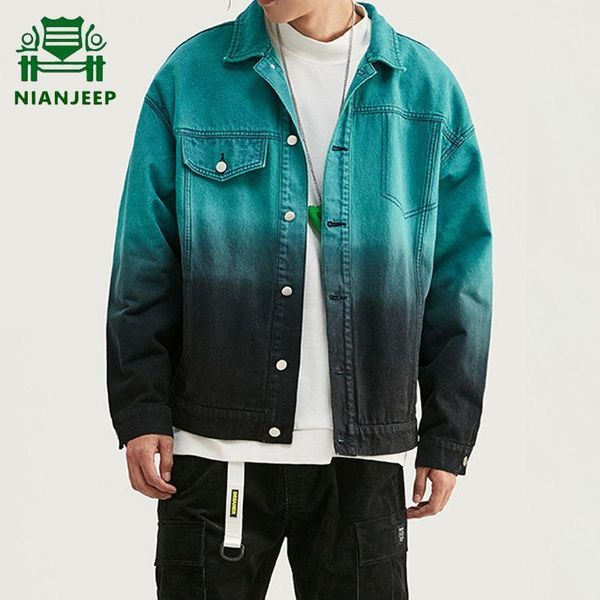 

men's jackets 100% cotton gradient denim jacket men harajuku hip hop streetwear cargo bomber mans fashion jeans coat baseball clothing, Black;brown