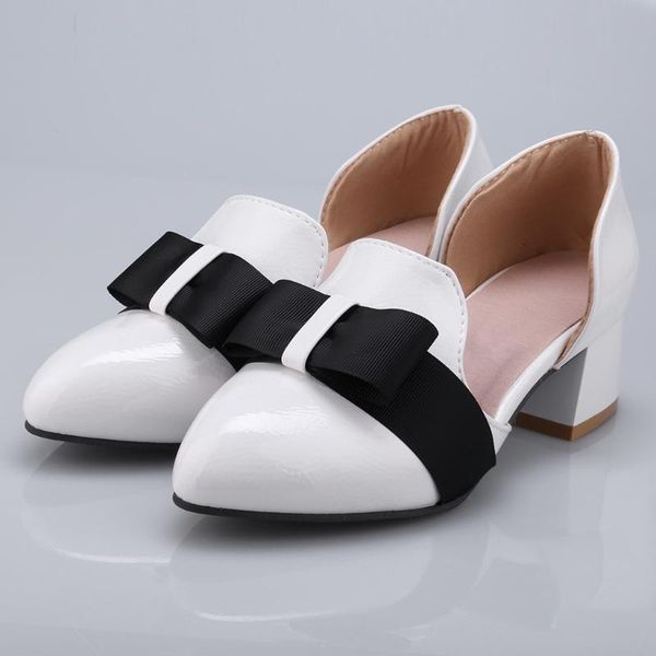 

dress shoes women pointed toe hoof heels bow knot classic retro shallow, Black