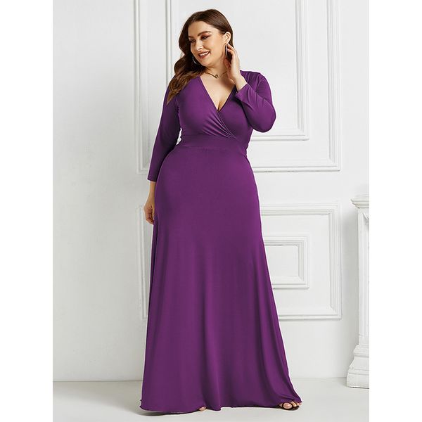 

Sexy fashion solid color long dress deep V-neck plus size long-sleeved jumpsuit party, Black