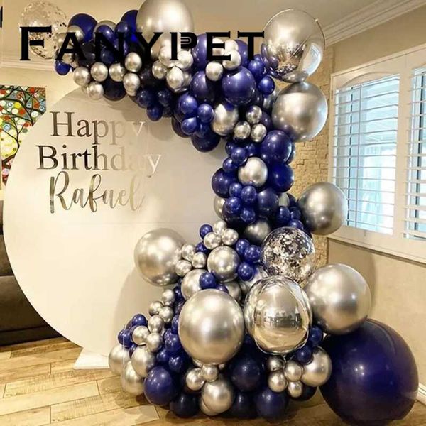 

97pcs luminous blue balloons garland arch with silver chrome latex globos for wedding birthday party happy new year decoration