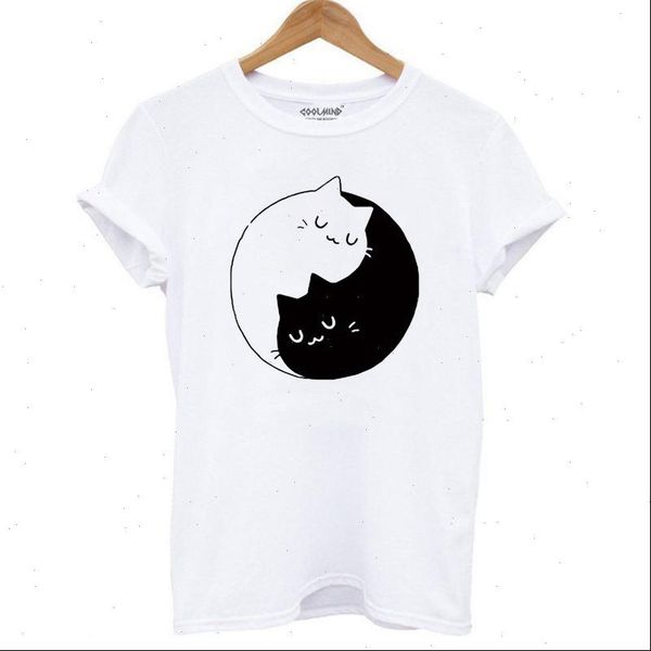

summer womens t shirt new 90s harajuku t shirt cat print womens t shirt casual o neck fashion womens, White