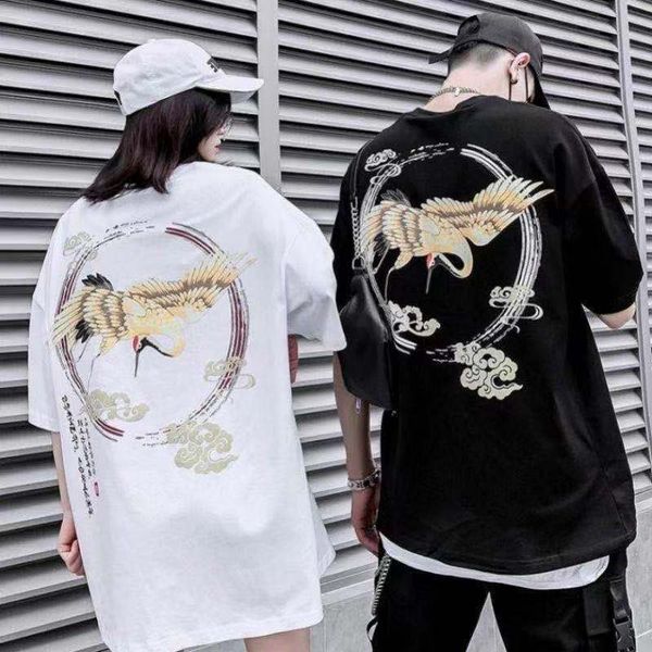 

new hip-hop feminine male harajuku t-shirt fairy crane imprint vw5x, White