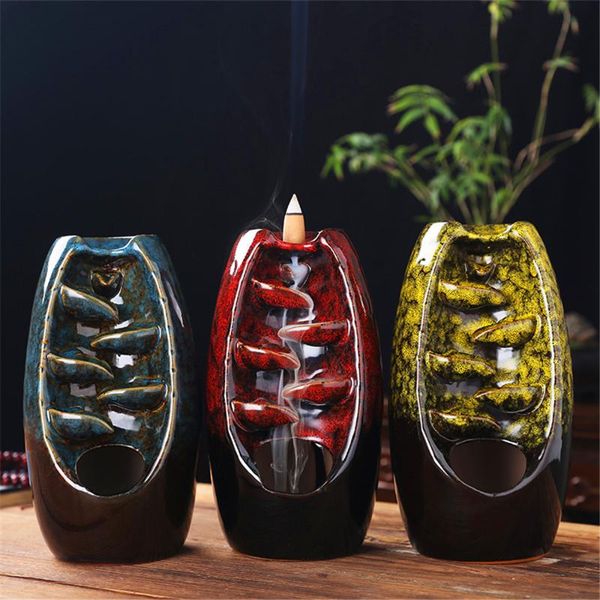 

fragrance lamps waterfall backflow incense burner large size with 20pcs ceramic handicrafts for good luck leisure home office decoration