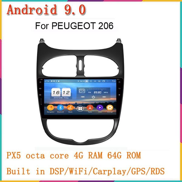 

player 9inch touch screen android 9.0 car dvd for 206 pg206 multimedia gps navigation wifi usb dsp 4g 64g rom
