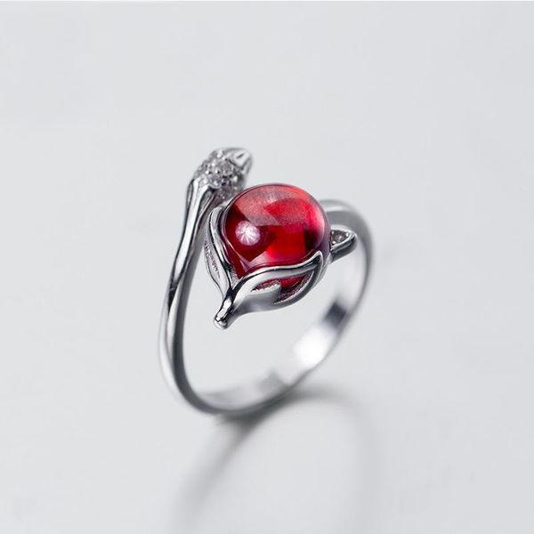 

cluster rings mloveacc genuine 925 sterling silver women animal head red crystal fashion jewelry, Golden;silver