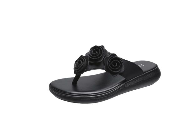 

slippers 2021 retro flower platform wedge shoes women's, Black
