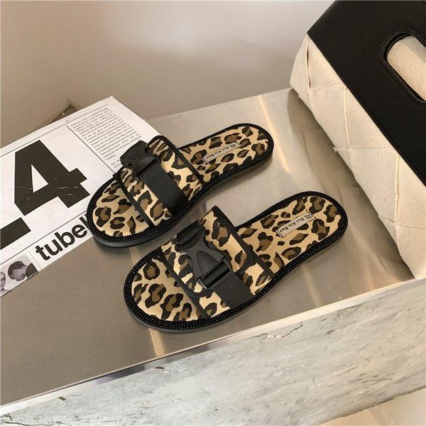 

slippers casual open-toe women leopard zebra design trend all-match fashion women's flip flops 2021 flat summer footwear, Black