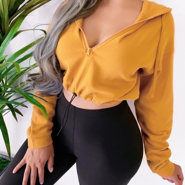 

new fashion women spring autumn crop hoodies long sleeve casual female zip-front sweatshirts deep-v neck street wear, Black