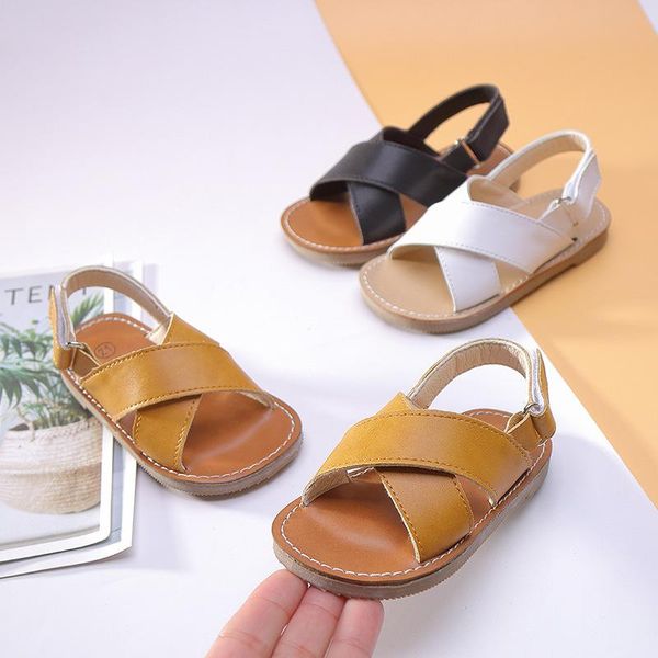 

sandals 2021 summer toddler soft sole beach shoes leather children's boys and girls sports, Black;red