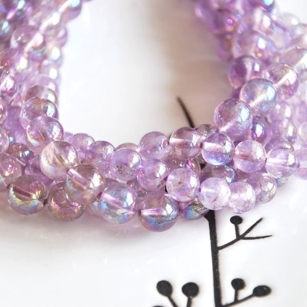 

natural lavender purple aqua aura crystal quartz 6-12mm round loose beads jewelry making diy for women