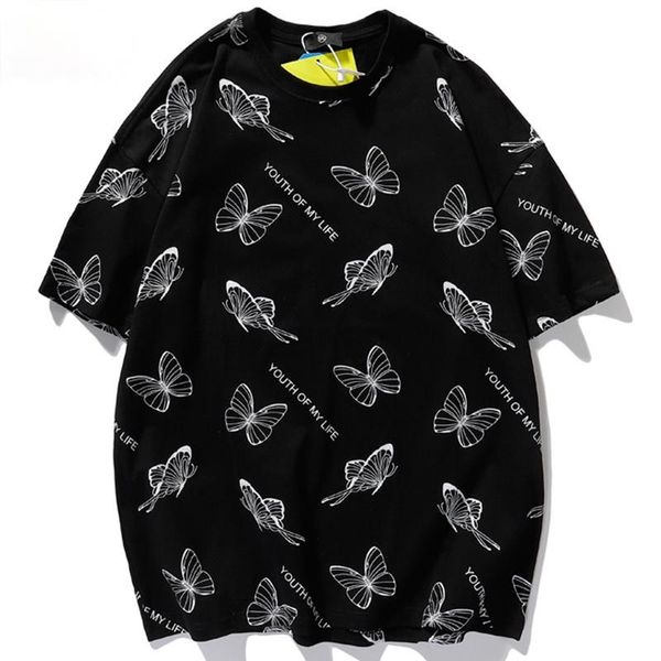 

men's t-shirts t-shirt men butterfly graphic letter print short sleeve tee shirts summer cotton baggy cozy fashion harajuku streetwear, White;black