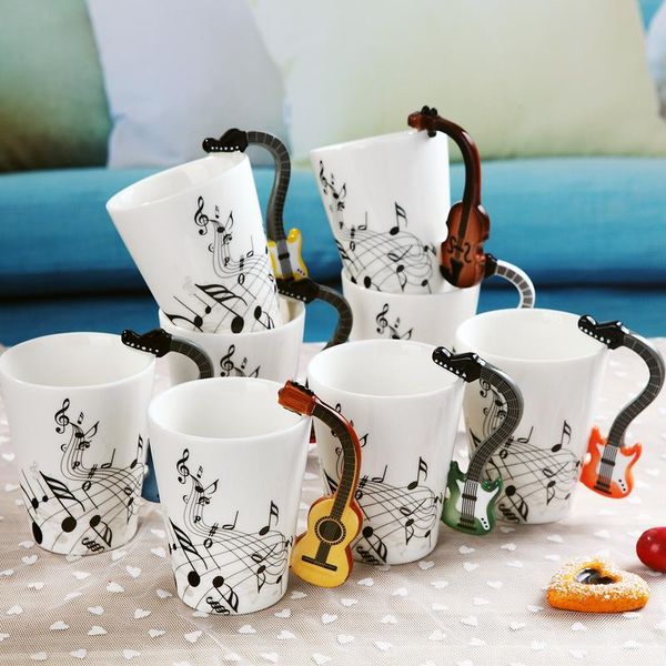 

mugs 240ml / 400ml creative music mug guitar violin ceramic style coffee tea milk wall cup with handle gift