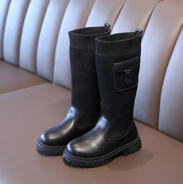 

2021 new children long boots girls knee fashion children socks snow boots winter princess girls sport shoes child sneakers, Black;grey