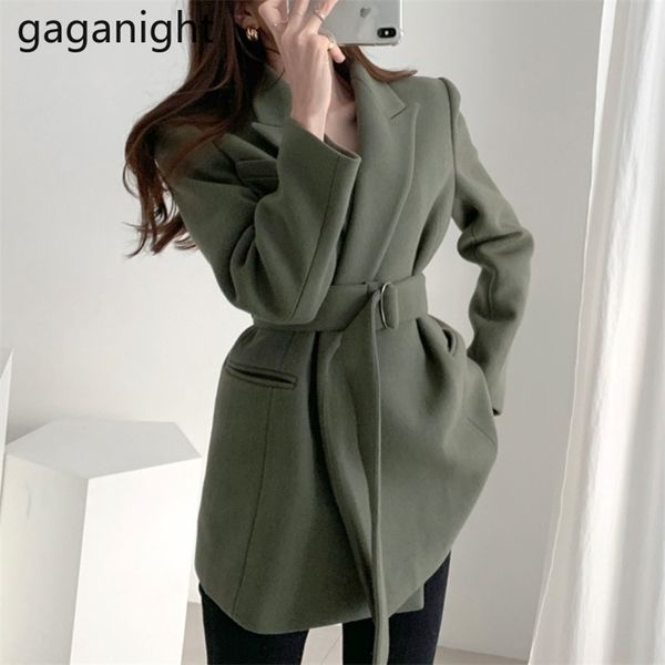 

elegant women long autumn winter blazer solid slim thick coat chic korean fashion lady outwear with belt 210601, White;black