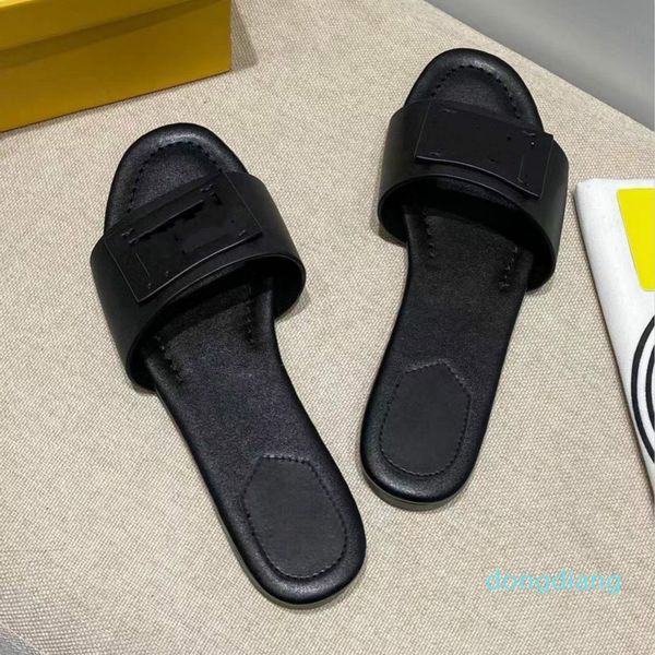 

designer cowskin leather yellow hollow out flat heel slide sandal luxury women fashion shoes boutique, Black