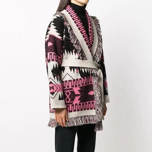 

new cashmere sweater women cardigan jacket tassel chic neck long sleeve thick warm winter wool outerwear coat 2021 uyae, White;black