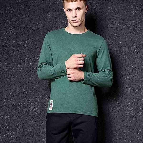 

vomint men's solid color t-shirt multi-color washing knitted male autumn winter cotton long sleeve 210706, White;black