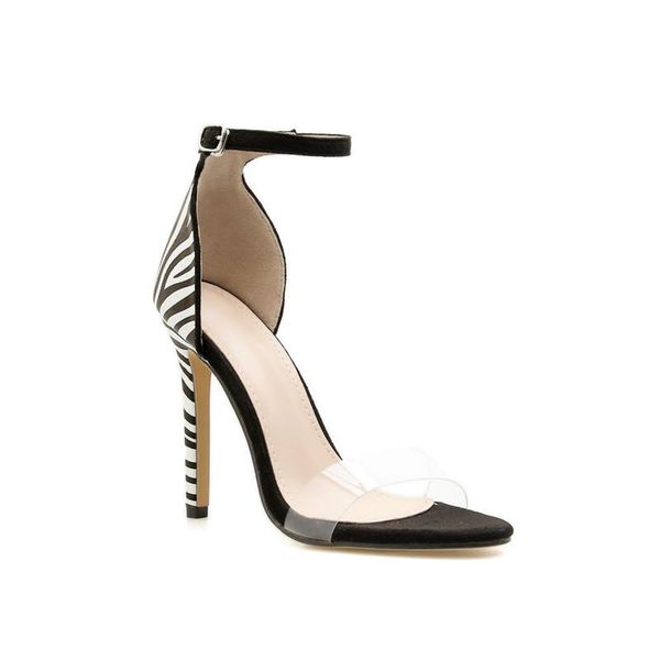 

sandals crystal toe high thin high-heeled women's style black transparent 2021