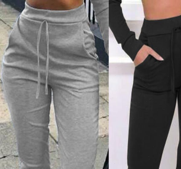 

women korean style high waist lace up sweatpants autumn winter fashion casual joggers pants slim fit pencil trousers femme, Black;white