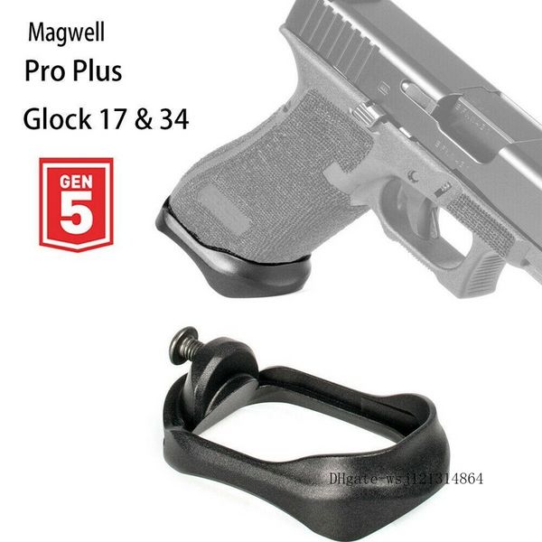 

hq magorui tactical base pad aluminum magwell grip pro plus for pistol hand gun glo ck gen 5 g17 g34 black red