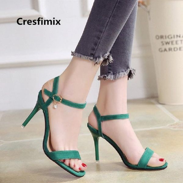 

cresfimix women fashion green comfortable buckle strap high heel sandals pu leather shoes sandalias de mujer a3710, Black