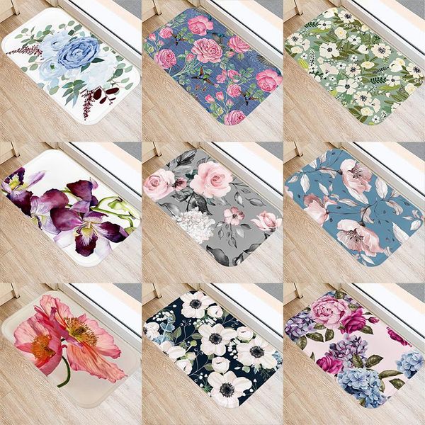 

carpets colorful flower pattern kitchen entrance 40*60 door mat coral velvet carpet rubber indoor floor mats non-anti-slip rug 48062-3