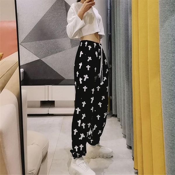 

pantalones de chndal con women pants estampado geomtrico para mujer, pantaln deportivo holgado cintura elstica, estilo urbano, harajuku, Black;white