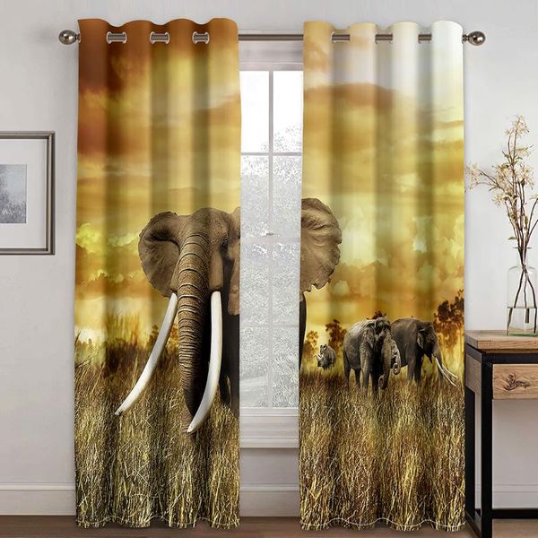 

curtain & drapes home living room shading decorative textile decoration bedroom curtains grassland elephant pattern 3d printing