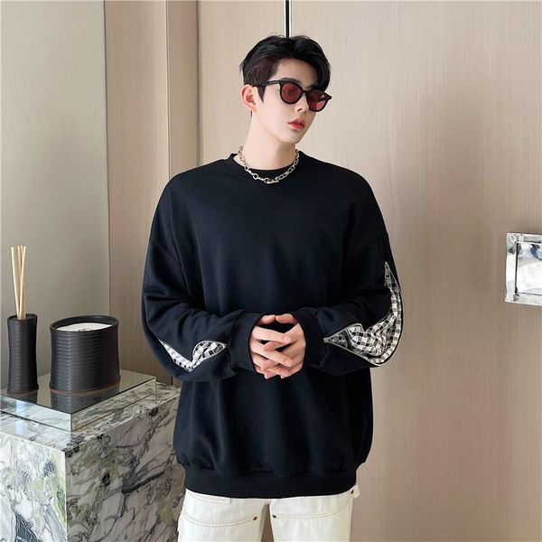 

men's hoodies & sweatshirts man streetwear hip hop hoodie tracksuit sweatshirt plaid zipper long sleeve casual pullover for men and wom, Black