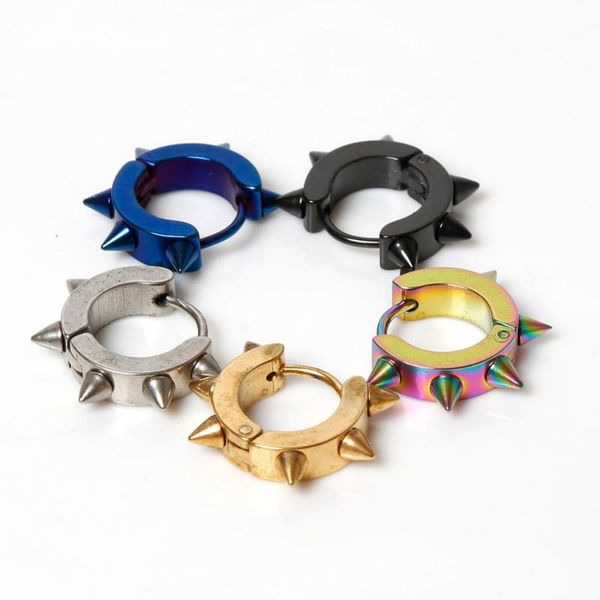 

stud 1 pcs korean styles rock punk style men stainless steel taper hoop spike earring, Golden;silver