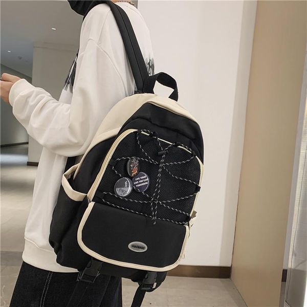

school bags preppy style nylon backpack for teenage girls male string women travel net lapbadge mochilas para mujer