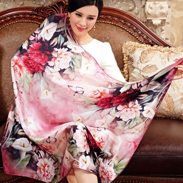 

scarves 100% mulberry scarf big square silk fashion floral printed shawls women genuine natural shawl 110*110cm, Blue;gray
