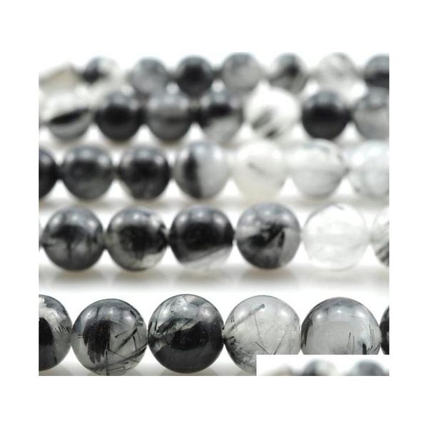 

natural stone smooth black rutilated quartz loose beads 16" strand 6 8 10 12 mm pick size for j jllkgc home003, Silver
