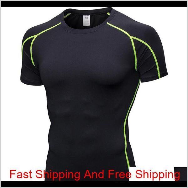 

summer sports mens breathable skinny short sleeve fitness sports running training stretch quick dry t-shirt sport jlludp xhlove, Black;blue
