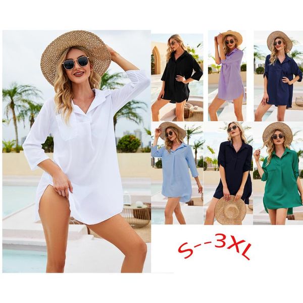 

women's swimwear 2021 bikini cover-ups white cusual summer beach dress elegant women plus size wear swim suit cover up, White;black